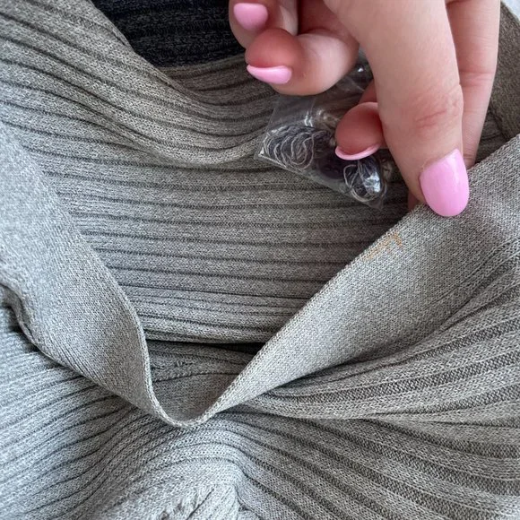 Staud Shoko Colorblock Sweater Dress Heather Grey/Charcoal Ribbed Knit V-neck XS